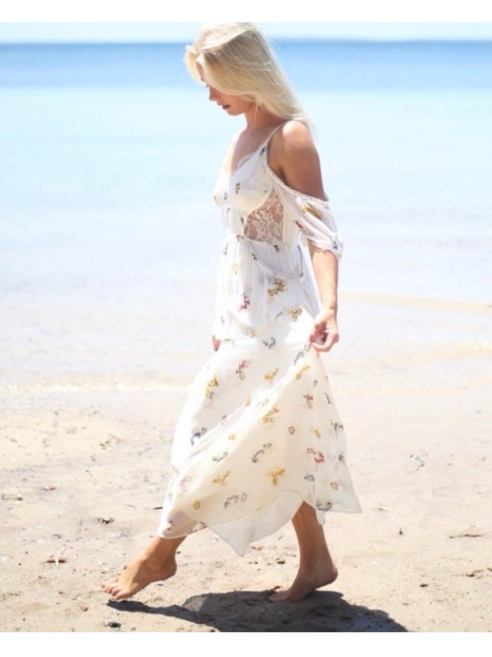Free People Magnolia Maxi Dress Ivory Floral Lace Victorian Cottagecore